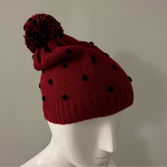 RACHEL COMEY Beanie Hat Deep Red & Black knit Cap Pom Pom Alpaca NWOT - Picture 4 of 7